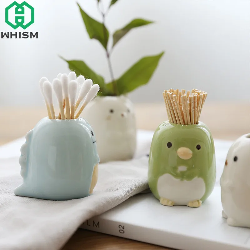 

WHISM Mini Cartoon Toothbrush Holder Multifunctional Ceramic Tooth Brush Organizer Bathroom Toothbrush Stand Pen Storage Holders