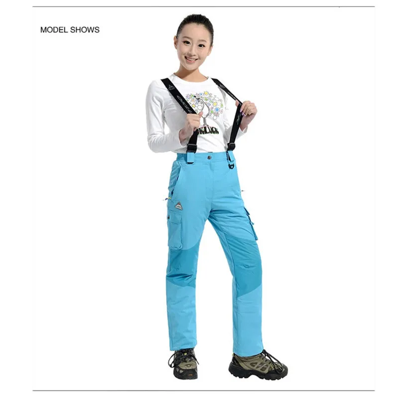 2018 السيدات في الهواء الطلق التزلج السراويل الشتاء المهنية واحدة مزدوجة التزلج يندبروف ماء 10000 تنفس ارتداء تزلج السراويل الدافئة