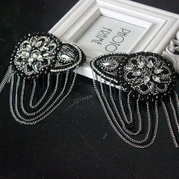 

New arrival black tassel epaulette women clothes accessories handmade vintage jewelry shoulder epaulet/escapulario/charretera