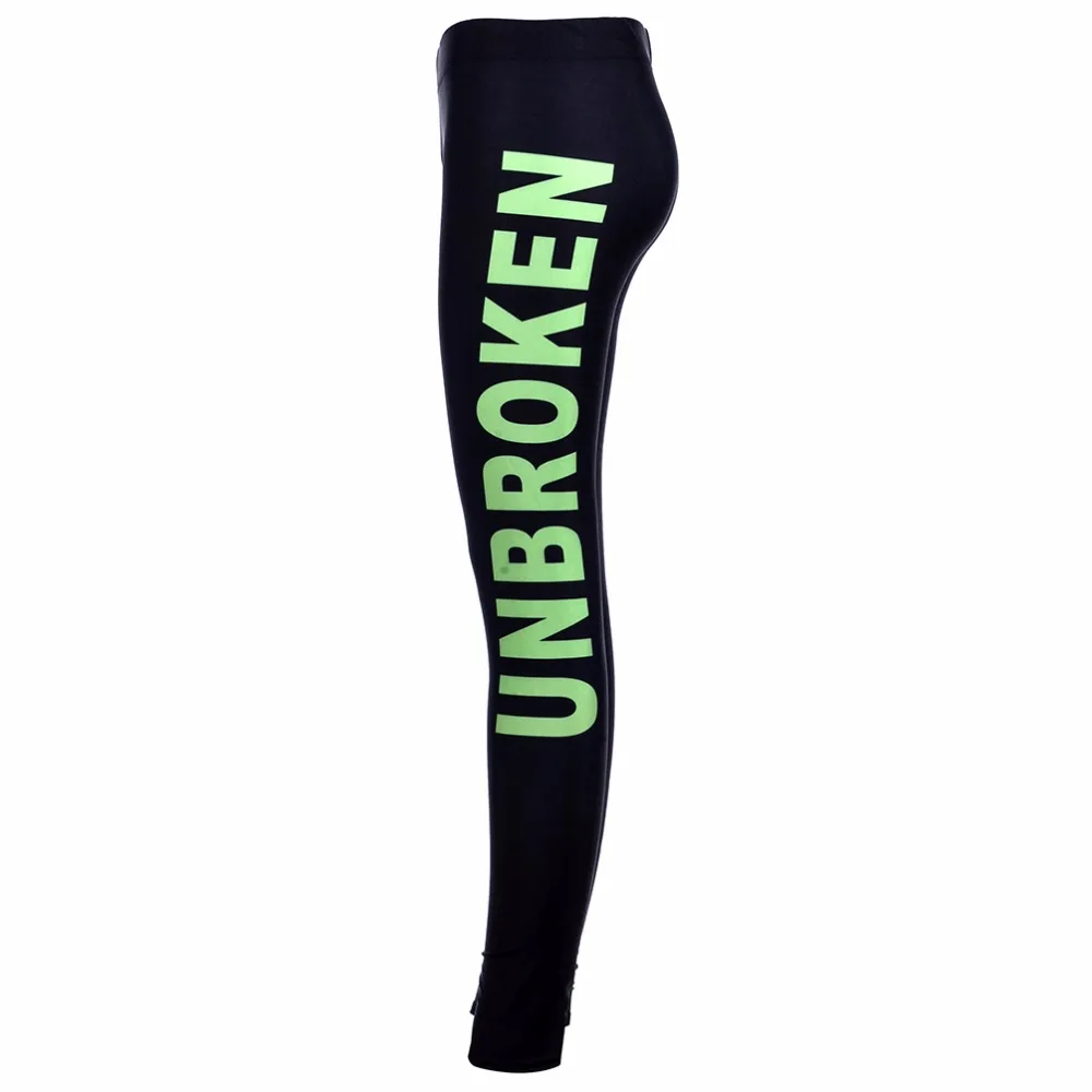 New 9152 Sexy Girl GYM Slim Leggings Neon UNBROKEN Letter Just Do It Printed Running font