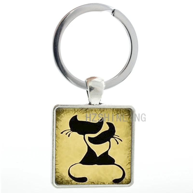2016 fashion Black Cats Silhouette keychain vintage animal lover key