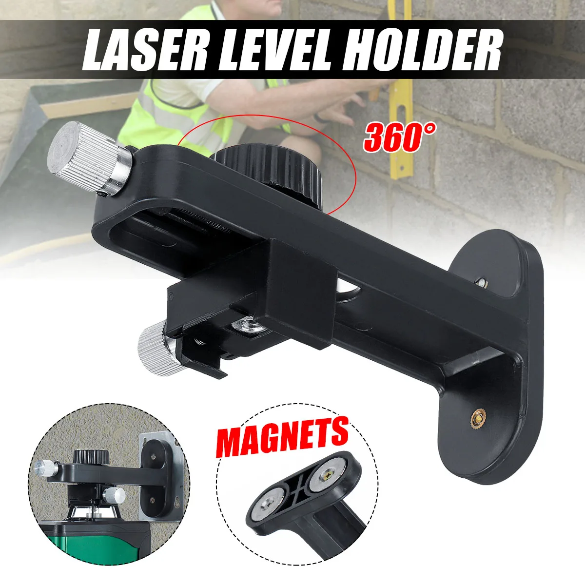 

Universal Laser Level Machine Wall Mount Holder Bracket Magnet Adsorption Stand 360 Degree Rotation Knob Metal + Plastic