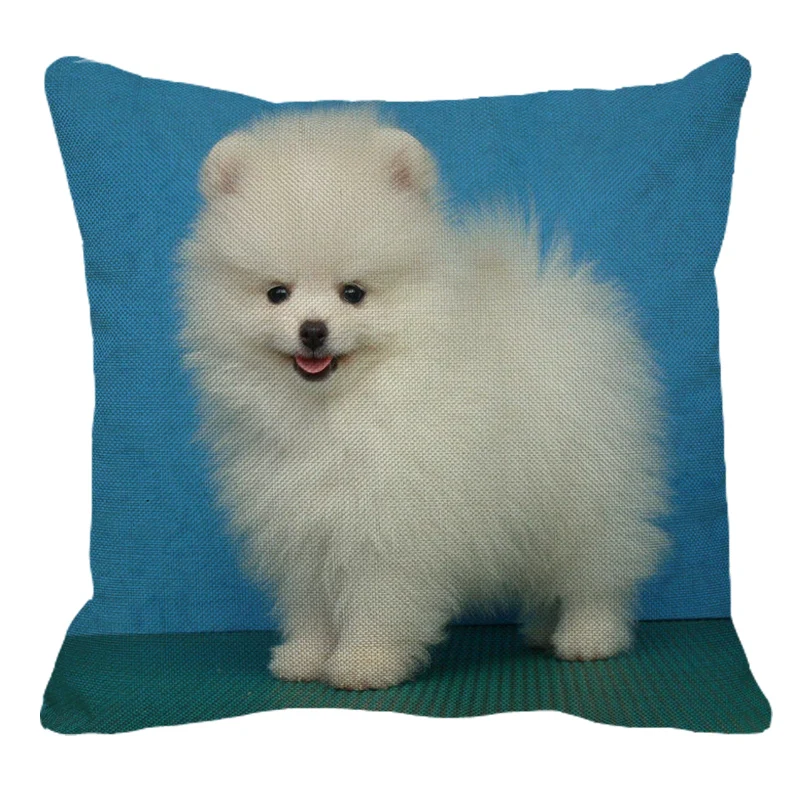 XUNYU Pomeranian Print Linen Pilllowcase Home Sofa Square Cushion cover Animal Dog Pattern Pillow cover AC105