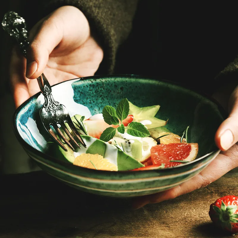 

NIMITIME Japanese Style Ceramic Noodle Bowl Soup Under Glaze Color Bowl Chinese Home Fruit Salad Dinner Bowl Tableware