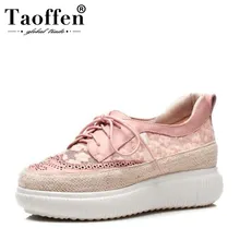 TAOFFEN/Женская обувь на платформе с круглым носком, поперечный ремень полый принт, женская обувь с цветочным принтом обувь из натуральной кожи размер 34-39