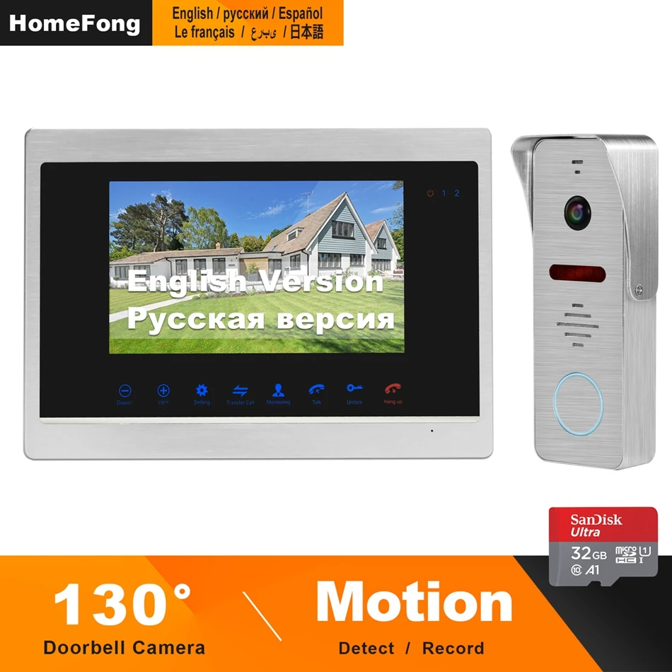 

HomeFong Video Door Phone 7inch 1200TVL Display with 130°Doorbell Camera Support Motion Detection Record For Home Video Intercom