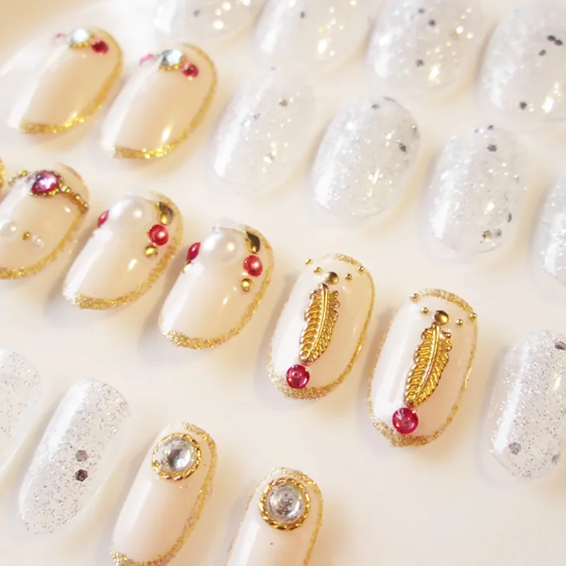 24 шт женские летние пляжные Модные поддельные ногти Свадебные Имитация Жемчуга Красота накладные ногти DIY блеск арт, наклейки для ногтей