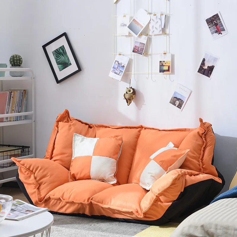 A,Linen Fabric Upholstery Adjustable Floor Sofa Bed Lounge Sofa Bed Floor Lazy Man Couch Living Room Furniture with 2 pillow
