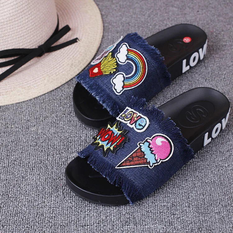 New Womens Sandal Styles Cartoon Patch Embroidery Tassel Flat With Open-toed Slip Holiday Shoes 2016 Comfort Cheap Slippers61