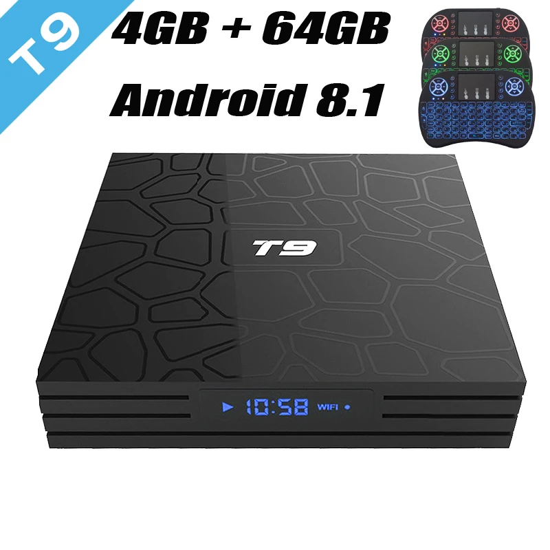 2018 RUIJIE T9 Android 8.1 TV Box Rockchip RK3328 4GB 64GB Quad Core USB 3.0 H.265 4K WIFI Bluetooth Smart TV Set Top Box