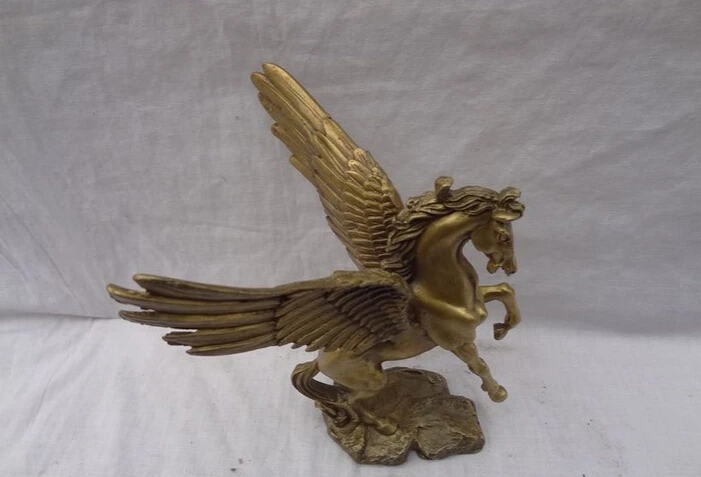 

S3890 8" Folk Chinese Pure Brass Decoration FengShui Myth Fly Horse Bronze Statue D0317