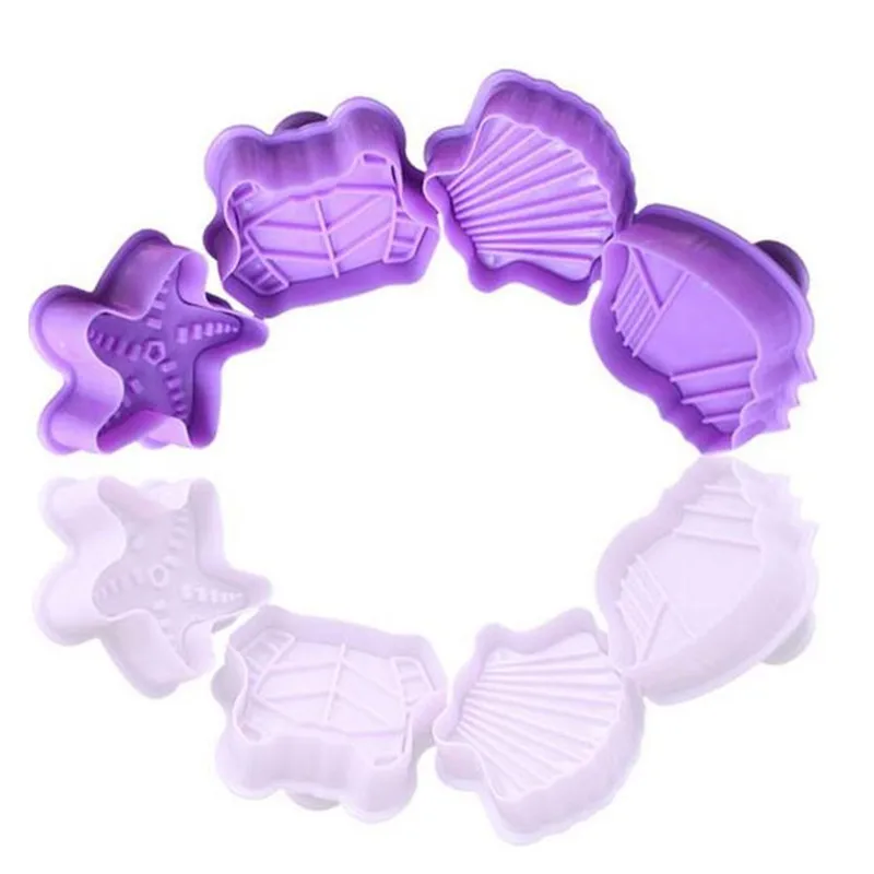 

4PCS/Lot Plastic Cake Cookie Plunger Cutter Seaworld Fish Shell Starfish Pattern Biscuit Cookie Decorating Moulds Plunger Cutter