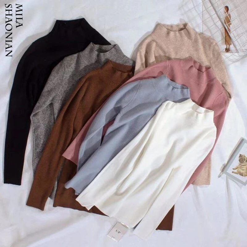 

Causal warm Turtleneck Sweater Women Slim Solid 8 Colors Long Sleeves Elasticity High Quality Sweaters Tops women Autumn 2018