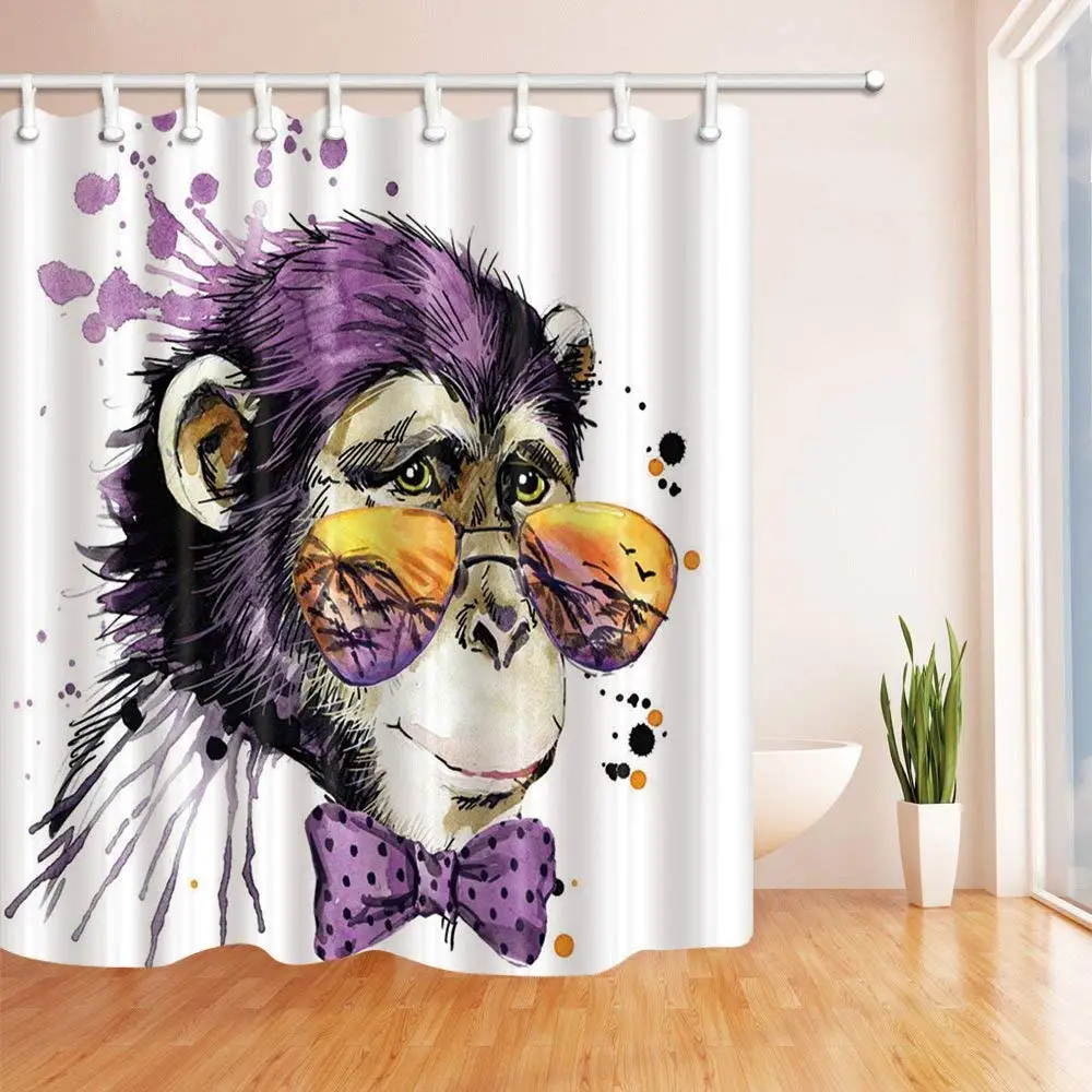3D Digital Printing Creative Watercolor Monkey Wearing Glasses Shower