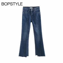 Осень новые женские синие расклешенные джинсы с потертой отделкой-осень женские/женские длинные женские повседневные джинсовые Брюки расклешенные