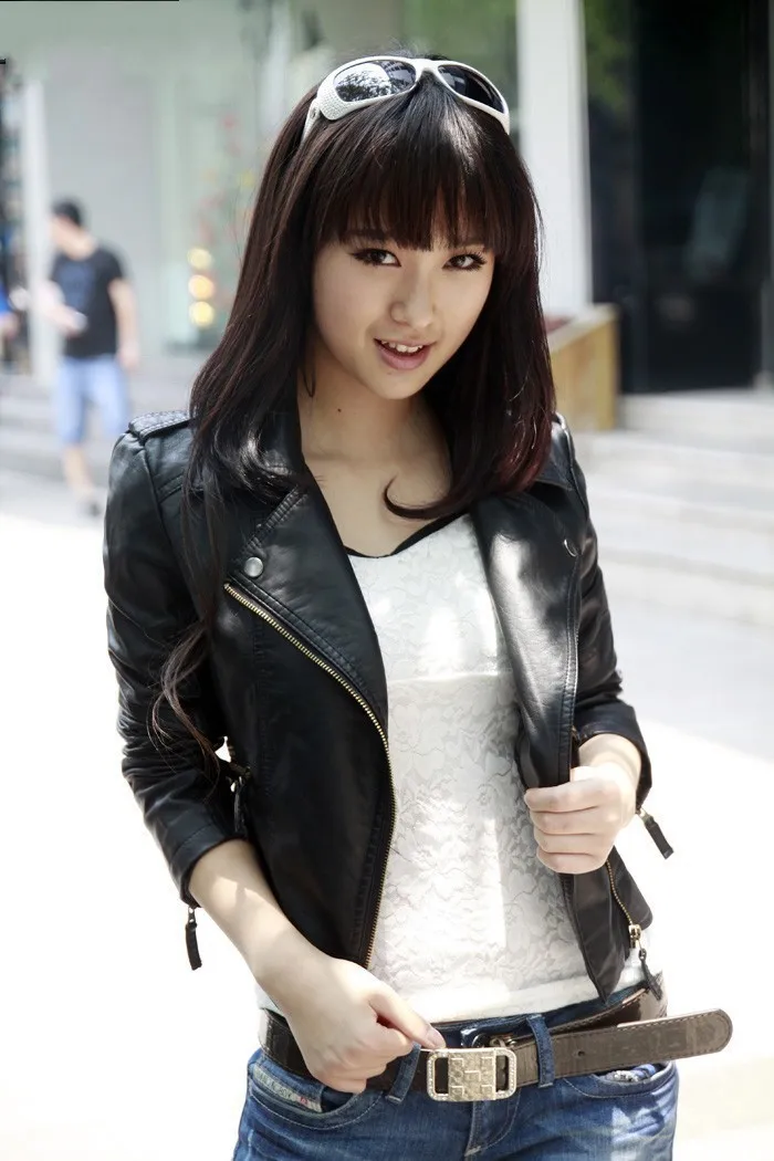 2015 Korean Short Coat Style Leather Jacket Women Slim Biker Soft