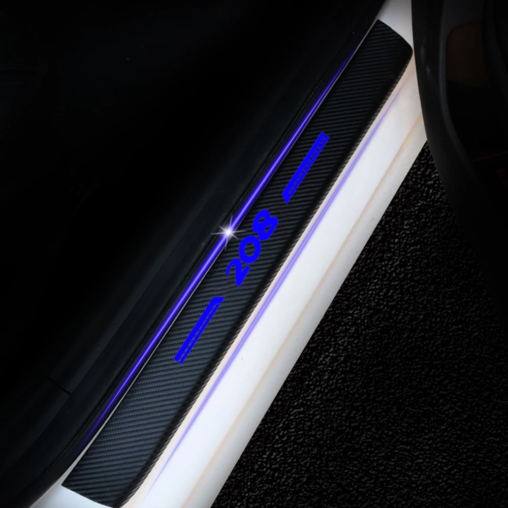 

For Peugeot 208 4D Carbon Fiber Vinyl Sticker Door Threshold Plate Stickers Car Door Sill Protector Scuff Plate Car Accessories