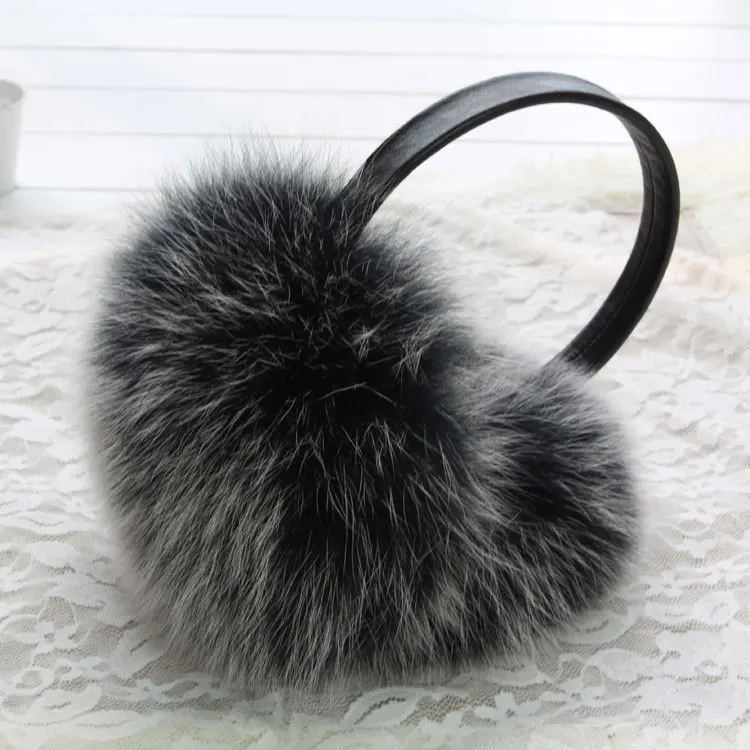 ZDFURS * new fashion cute oversized fox fur earmuffs warm fur earmuffs