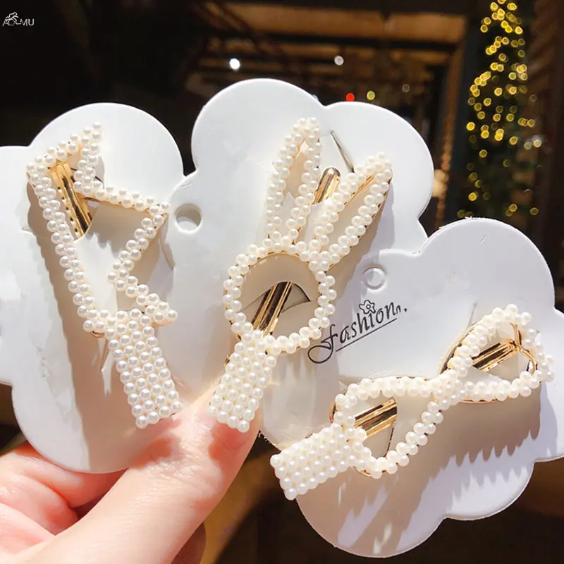 

AOMU 3PCS Korea Fashion Imitiation Pearl Hair Clips Hairpins for Women Hollow Bowknot Crown Hairgrip Hair Accessories