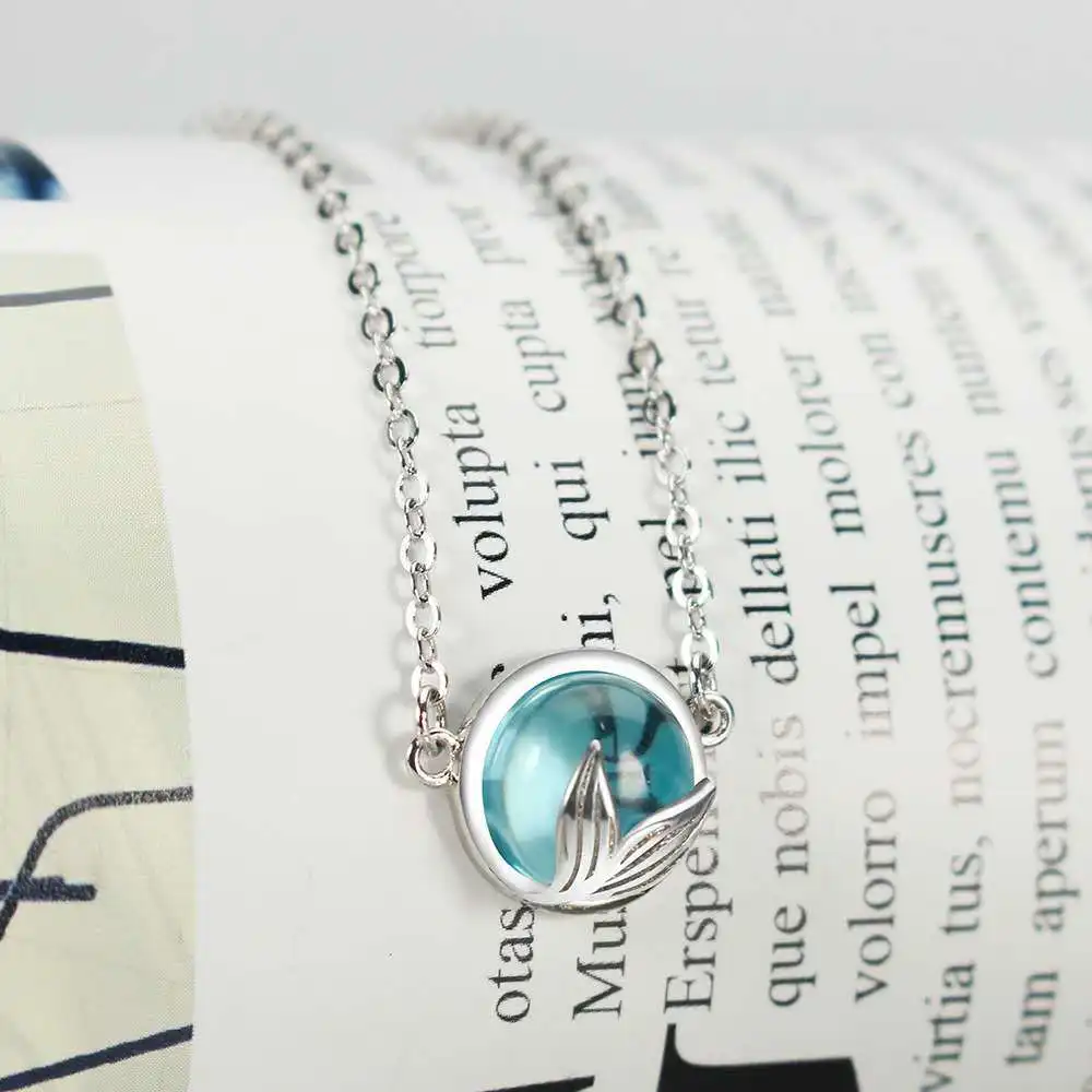 Mermaid foam bubble design crystal necklace s925 silver mermaid tail Blue pendant necklace for women elegant jewelry gift18