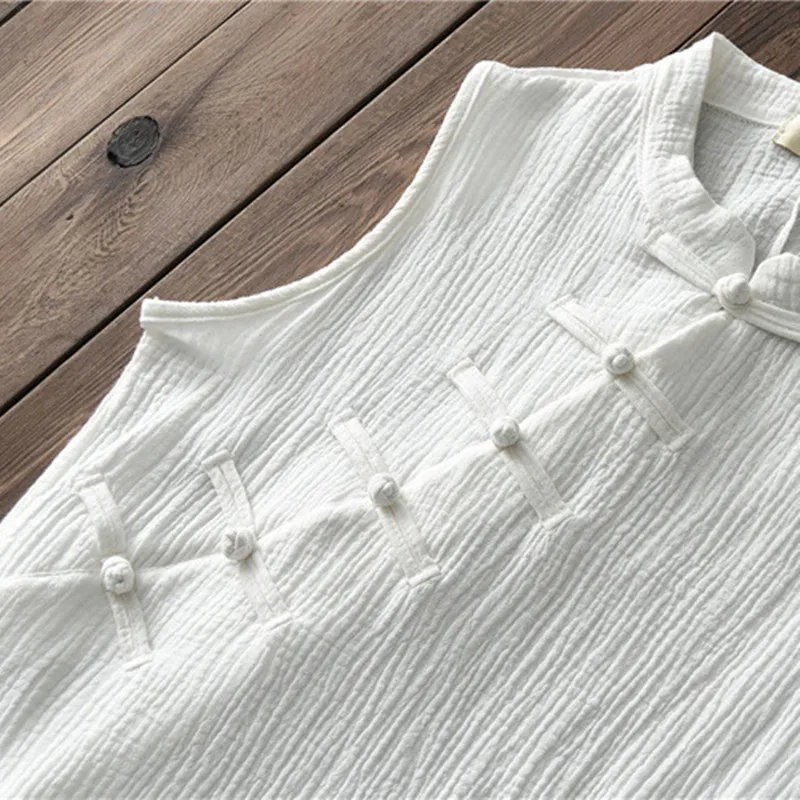 Женские винтажные платья без рукавов Johnature однотонные свободные из хлопка и льна