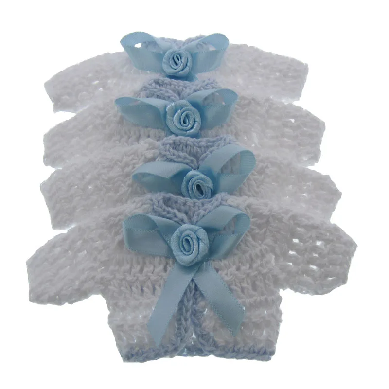 

12pcs miniature crochet sweater flower ribbon baby shower baptism craft party decorations 5.0 x 9.5cm