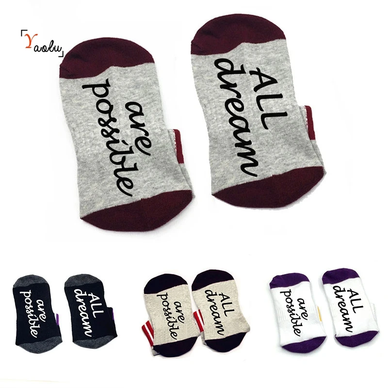 Все мечты возможны носок хлопок носки унисекс тапочки лодыжки носки смешная Цитата получить счастливые мечты типографский художественный носок