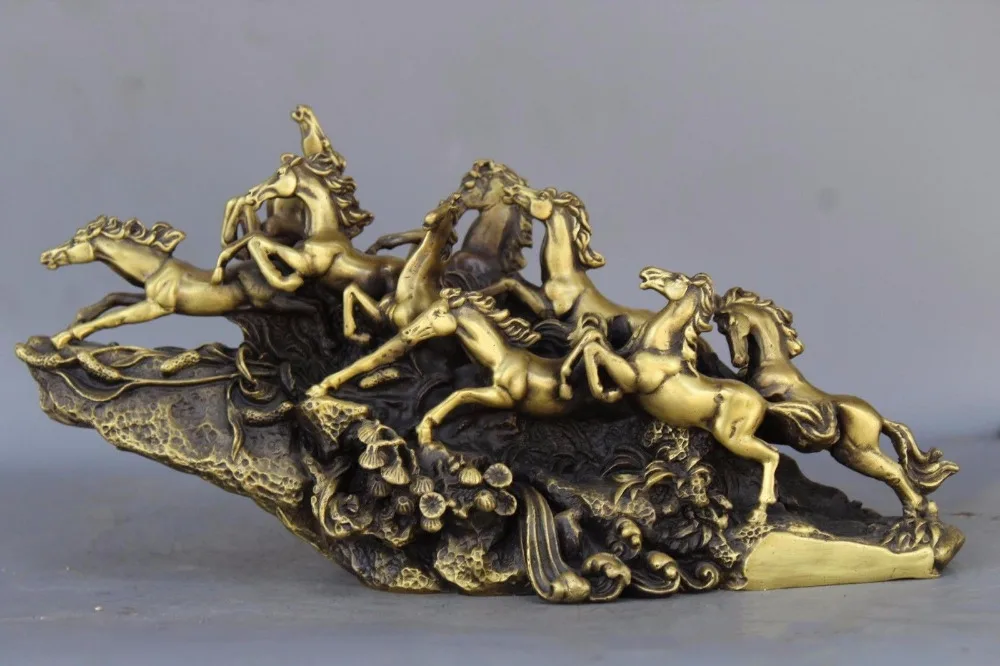 China Brass Copper Lucky Feng Shui Nine Horses sculpture Horse Art