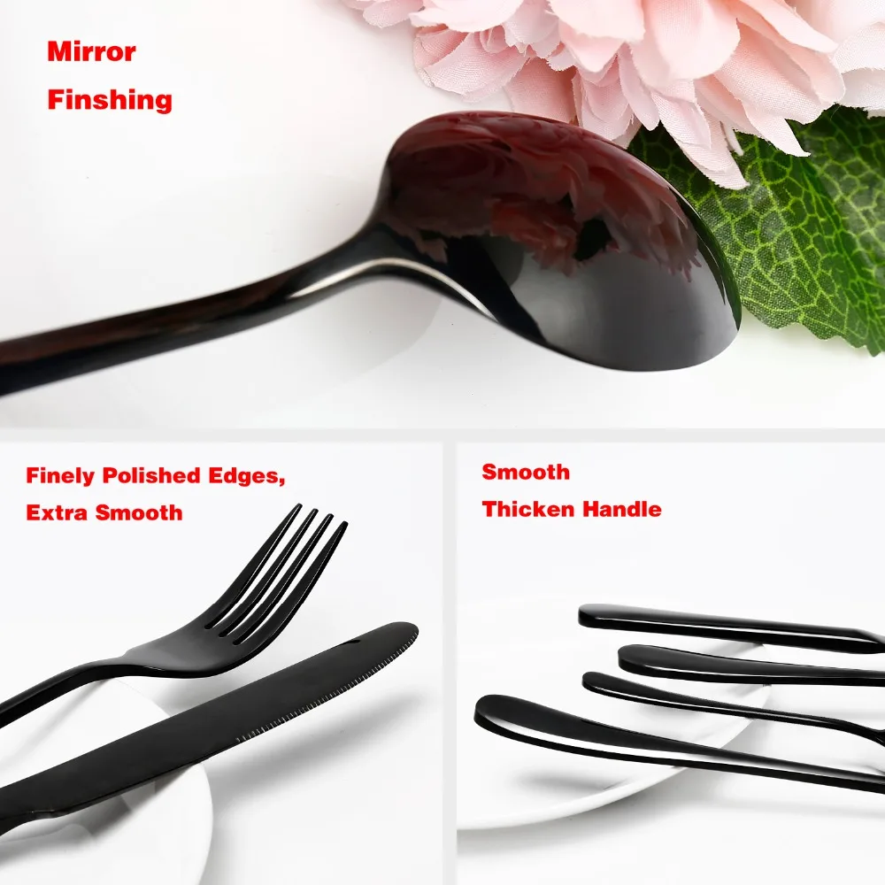 Best 24 PCS Dinnerware Set Black Gold Stainless Steel Flatware Sets Tableware Cutlery Spoon Set Party Supplies Kitchen Wood Gift Box