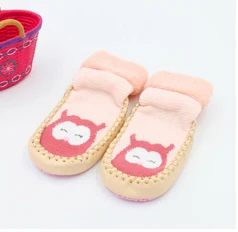 Осенне-зимние толстые хлопковые махровые носки-тапочки для малышей 0-22 месяцев Нескользящие Детские носки для малышей теплые носки с животными - Цвет: Light Yellow
