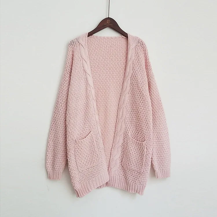 U-SWEAR, кардиган, свитера, женский свитер, вязаный, длинный рукав, трикотаж, для девушек, повседневная верхняя одежда, зимняя, для женщин, размера плюс - Цвет: pink