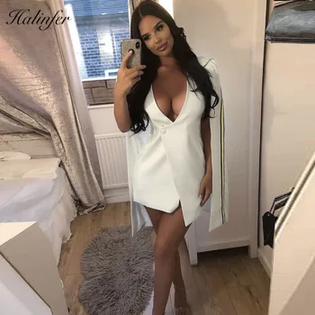 

Halinfer 2018 New summer women dress sexy bodycon V-Neck Cloak Sleeves Mini Rayon bandage Ins elegant celebrity party dresses