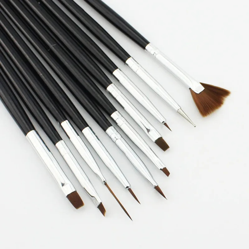

10Pcs Nail Art Brush Set Liner Dotting Fan Design Acrylic Builder Flat Crystal Painting Drawing Carving Pen UV Gel Manicure Tool