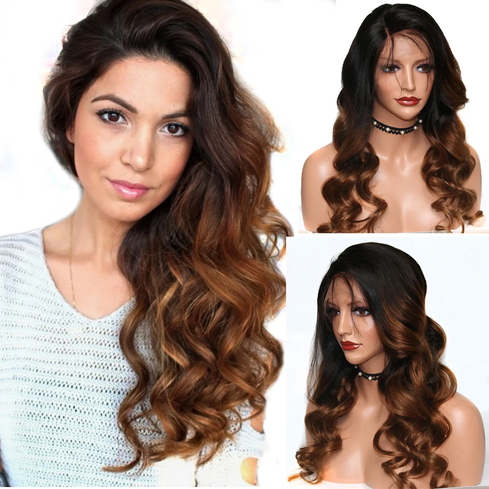 Eversilky Brazilian 360 Lace Frontal Wigs Ombre Color Remy Hair Body Wave Pre Plucked Full End Human Hair Lace Wigs for Women