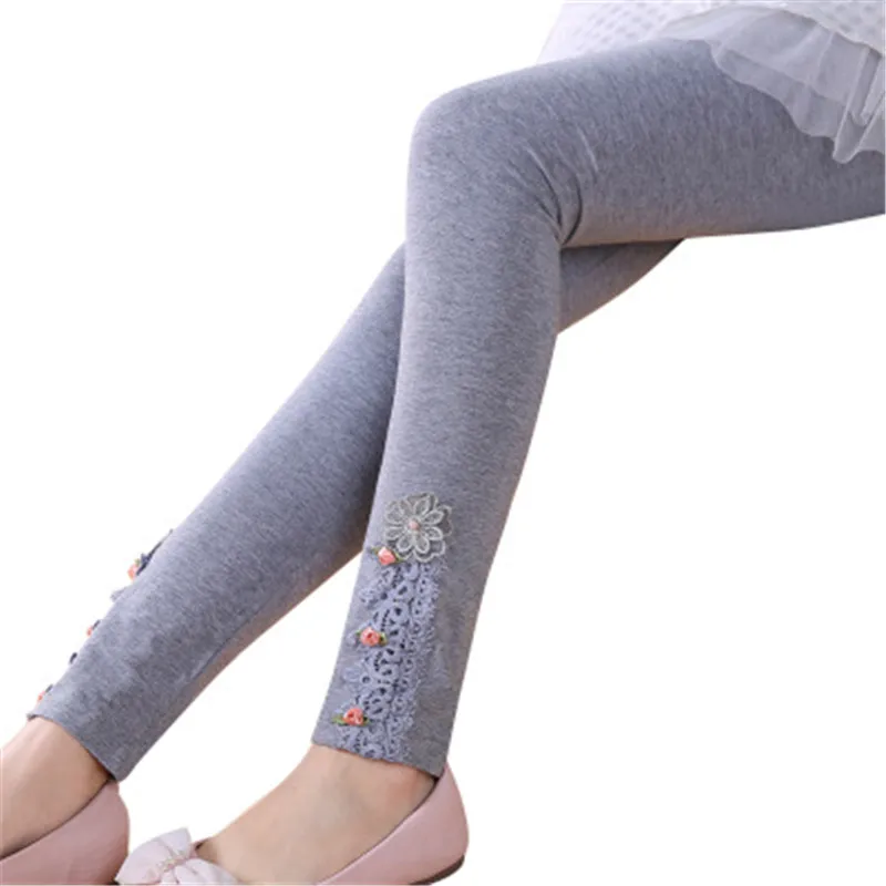 

Girls Winter Leggings 2018 Autumn Baby Girls Kids pants Pure Color Flower edge Legging for girls Cotton Trousers Dance Pants