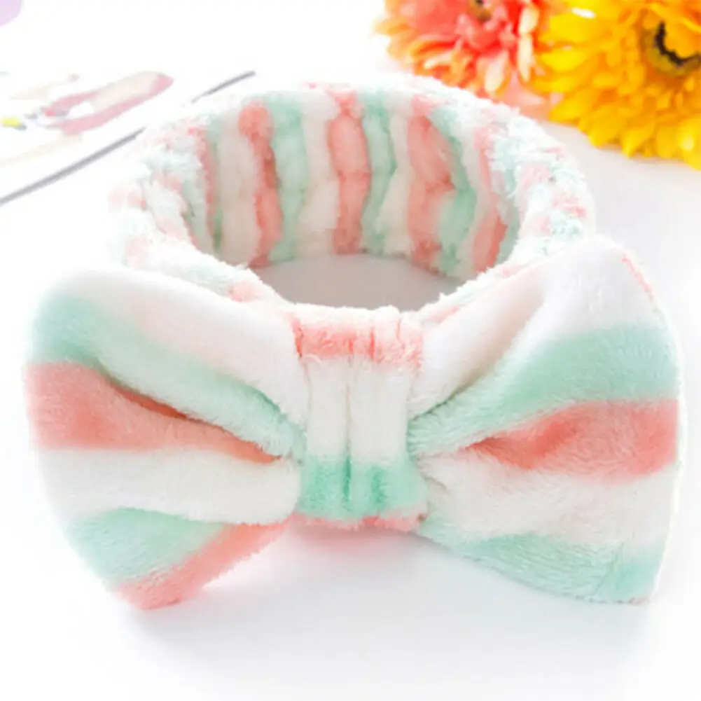 Lovely Big Bow Dot Striped Soft Shower Hair Band Wrap Headband Bath Make Up US cute headbands for women