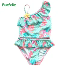 Синий купальник для девочек от 2 до 10 лет, купальные костюмы из двух предметов г. брендовый Купальник для девочек, детское бикини, Танкини с цветочным рисунком
