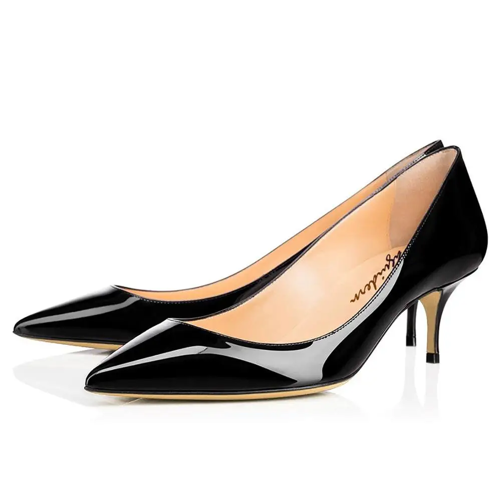 

Women's pumps pointed toe shallow kitten heel patent leather fabric real leather comfortable lining office dress shoes women