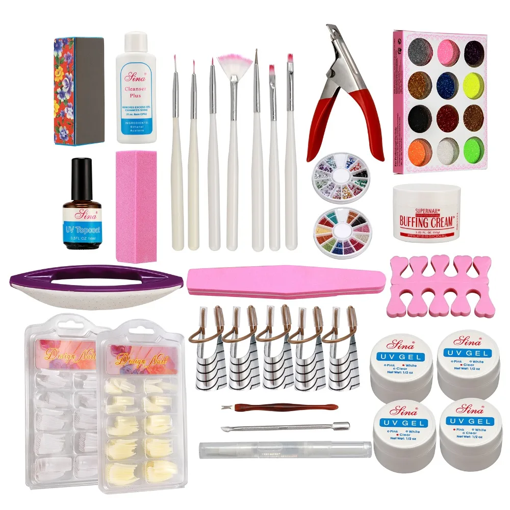 UV Gel Kit Acrylic Powder Nail Art Kit Nail Buffing Cream Brush Brush