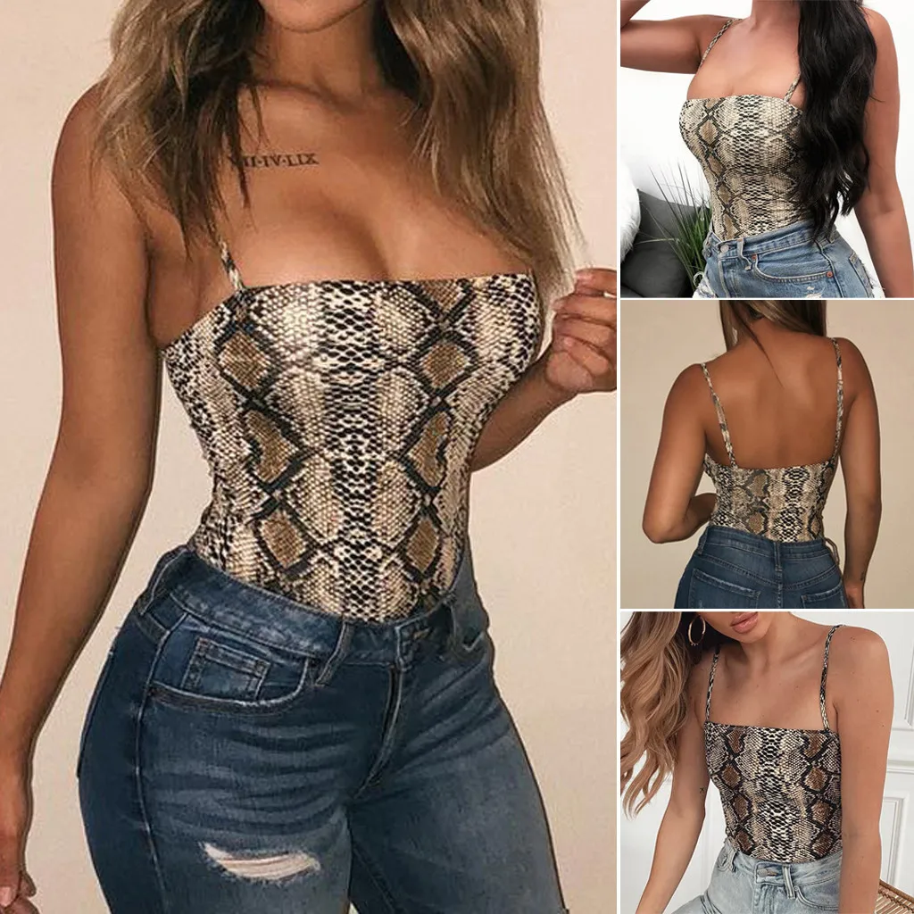 

Drop Shipping 2020 Fashion sling Bodysuit Women Snake Skin Print Backless Stretch Camis Straps Jumpsuits Sexy Slim Short 02#