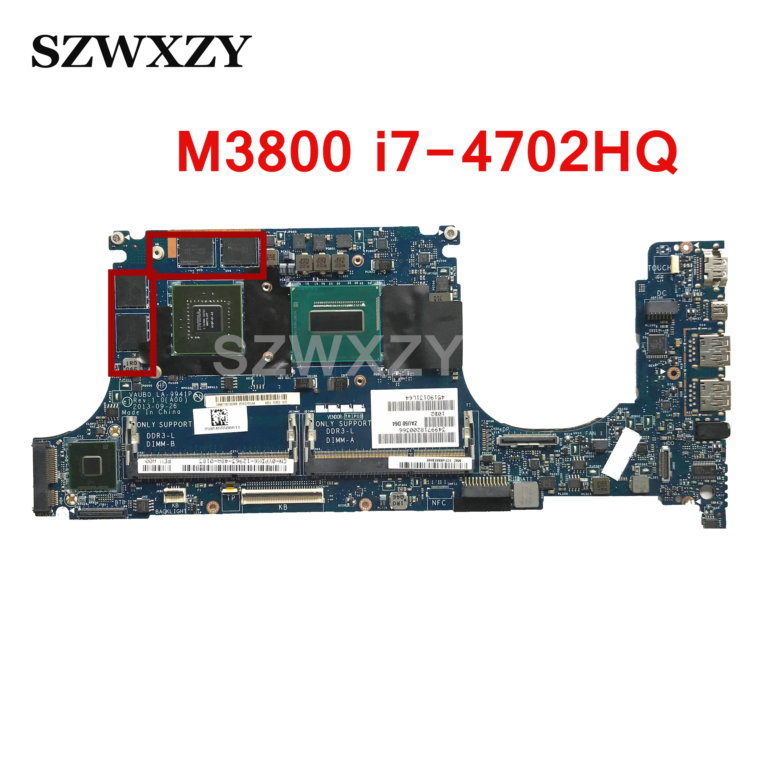 Для DELL Precision M3800 Материнская плата ноутбука CN-0YPDX6 0YPDX6 YPDX6 VAUB0 LA-9941P DDR3L W/i7-4702HQ Процессор K1100M