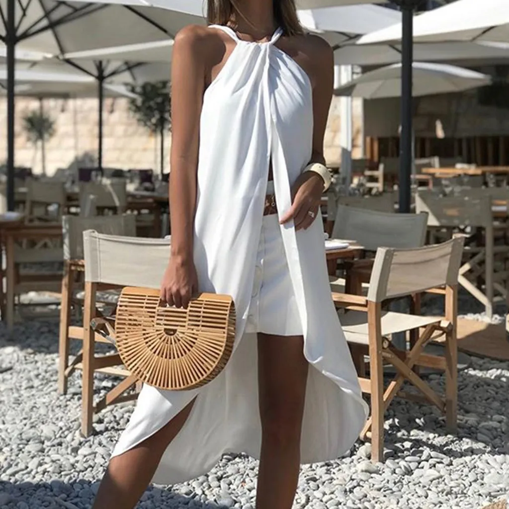 

Womail Halter kaftan lace bikini Solid cover up long beach pareo robe de plage women summer saida Beach tunic beachwear W30702