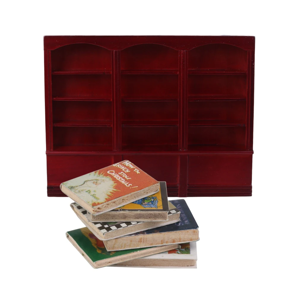 1:12 Doll House Miniatures Wooden Bookcase Bookshelf Books 6pcs Study Supplies Study Room Decor