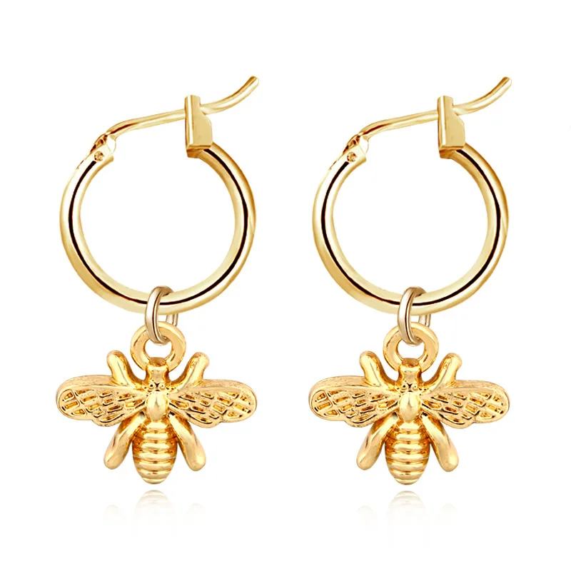 

1 Pair Gold Tone Small Honey Bee Hoop Earrings For Women Girl Ladies Cute Lovely Stereoscopic Animal Inscet Lover Jewelry Gift