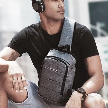 

Men Anti Theft Chest Crossbody Bag Waterproof with USB Charging Port for Travel New