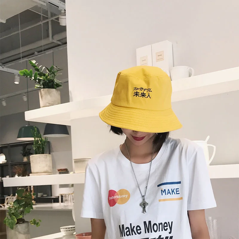 Новая летняя индивидуальная текстовая вышивка Рыбацкая шляпа средство для защиты от солнца солнцезащитная Кепка Складная Солнцезащитная Панама шапочки - Цвет: Цвет: желтый