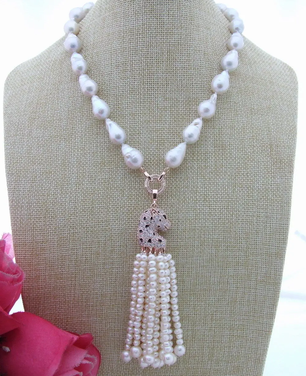 

FC030413 Natural 18MM White Keshi Pearl&Rhinestone Pendant Necklace