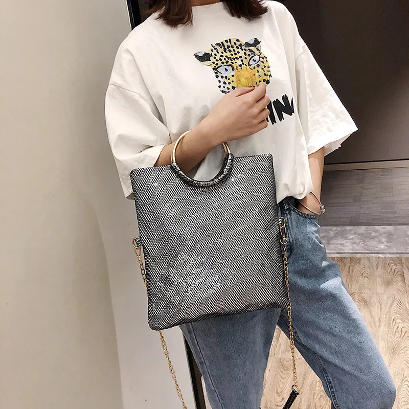 

Women's Bag Metal Ring Portable Sequins Handbags Fashion Chain Shoulder Messenger Bag Hand Bags