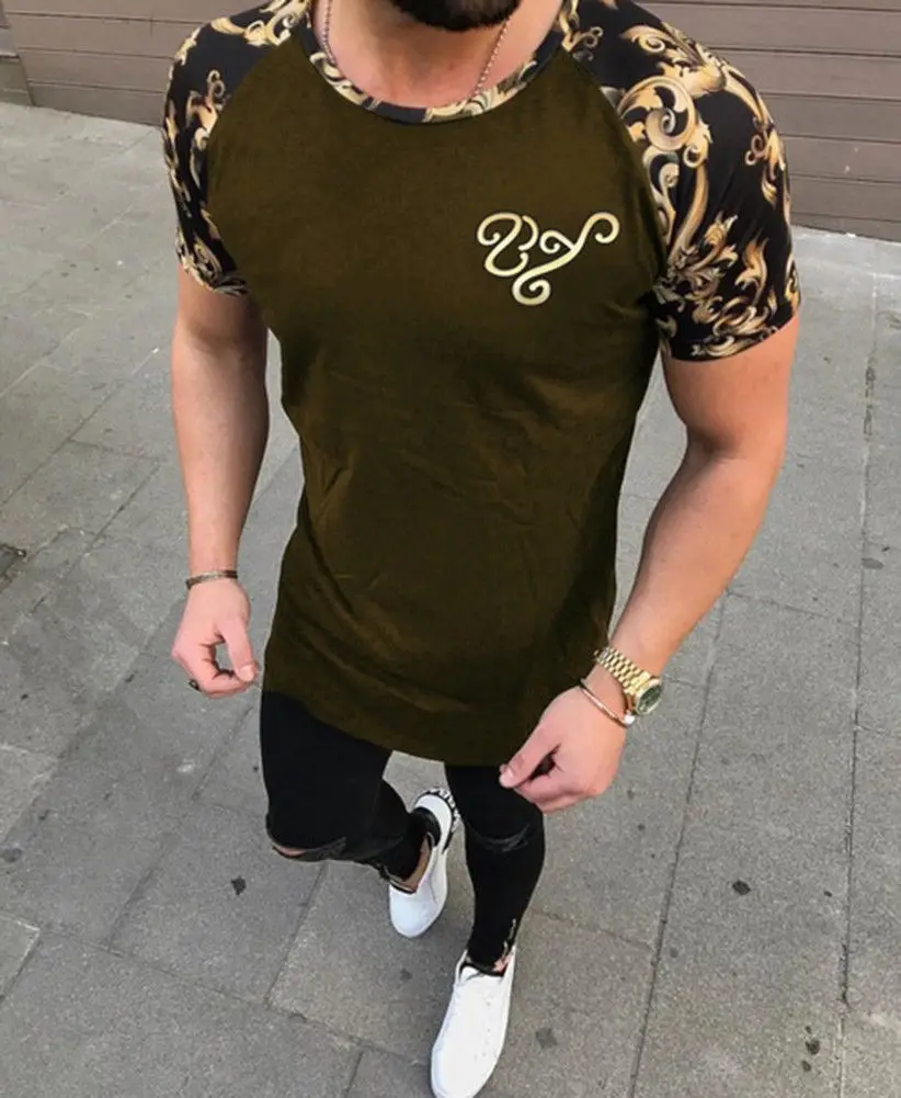 Брендовая Новая мужская футболка Летняя однотонная цветная длинная камуфляжная футболка в стиле хип-хоп с изогнутым подолом мужские футболки - Цвет: Армейский зеленый