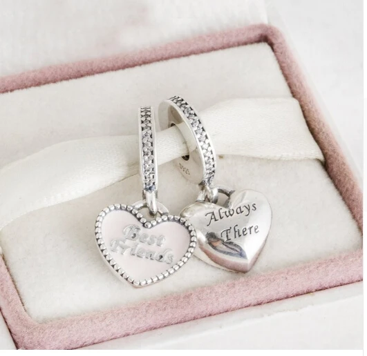 

european brand jewelry dangle pendant beads pink heart best friend always there dangle charm